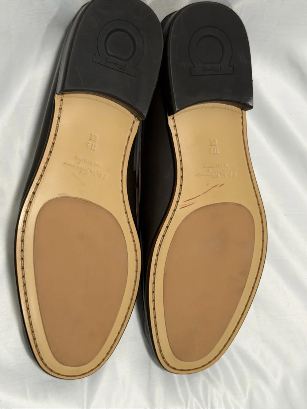 Salvatore Ferragamo Brown Leather Loafers with Gold Logo Hardware